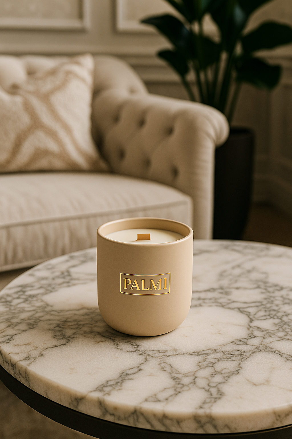 PALMI Amber Noir – Beigefarbene Luxuskerze im U-Glas