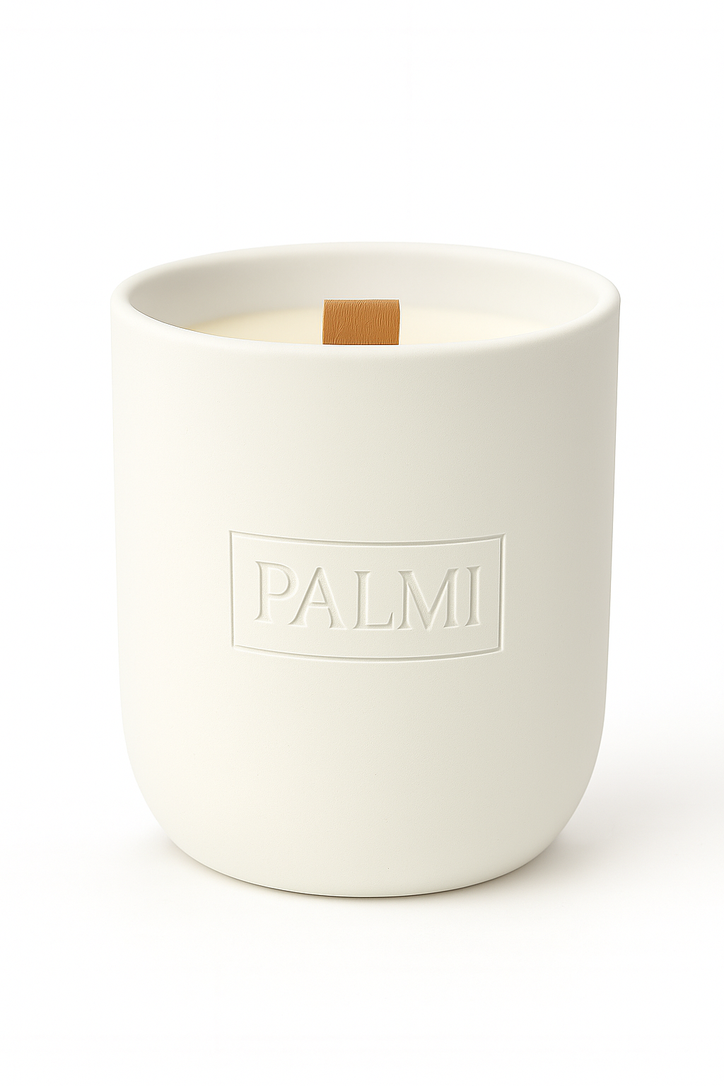 PALMI Calm Coconut – Weiße Keramik-Duftkerze mit Holzdocht