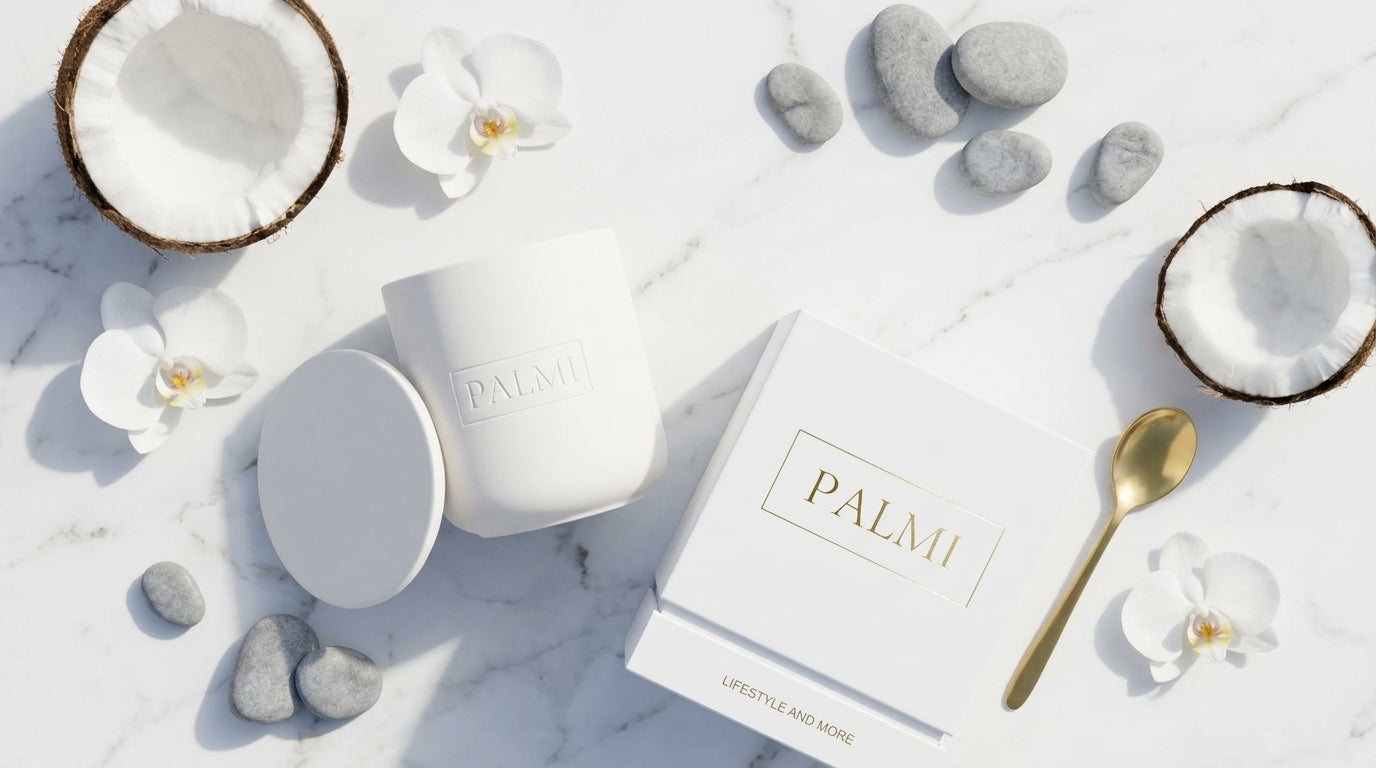 Calm Coconut – Keramik Luxus Duftkerze mit Holzdocht | PALMI
