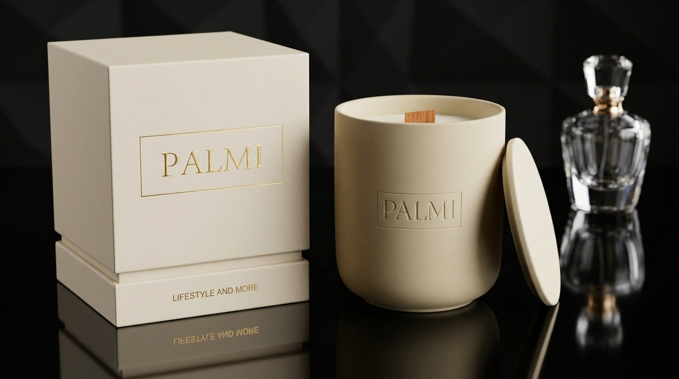 Amber Noir – Keramik Luxus Duftkerze mit Holzdocht | PALMI