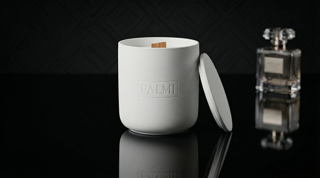 Calm Coconut – Keramik Luxus Duftkerze mit Holzdocht | PALMI
